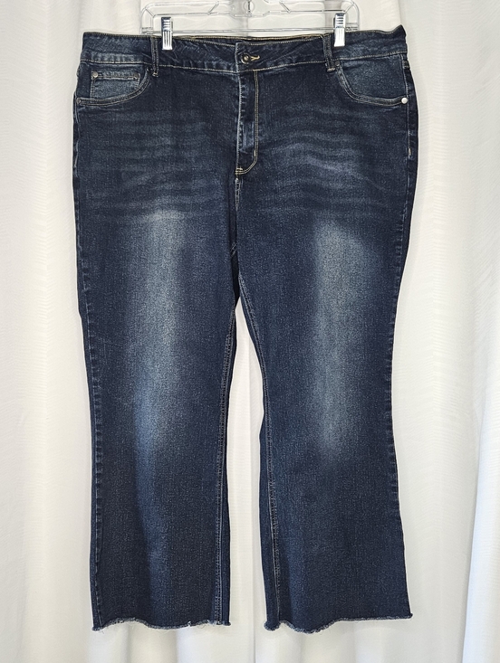 BloomChic Denim - Bloomchic medium wash wide flare leg cropped jeans with raw hem